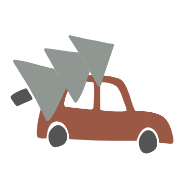 Illustration mit Auto und Weihnachtsbaum